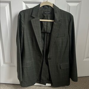 rag & bone Dark Green Windowpane Single-Button Blazer